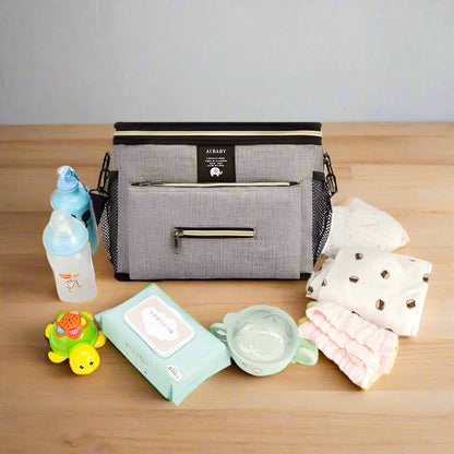sac a langer grand babytravel gris avec essentiels de bébé