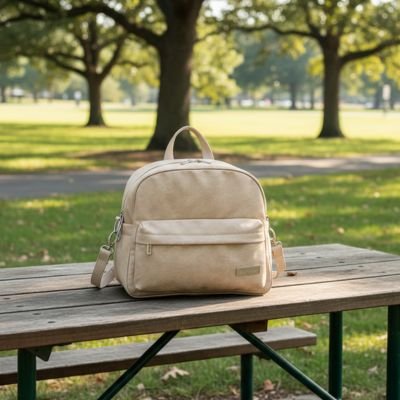 Sac à langer imperméable élégance pratique sur la table au parc 