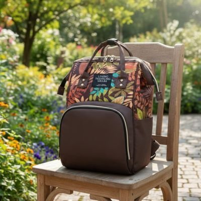 sac a langer organisation élégante sur la chaise au jardin