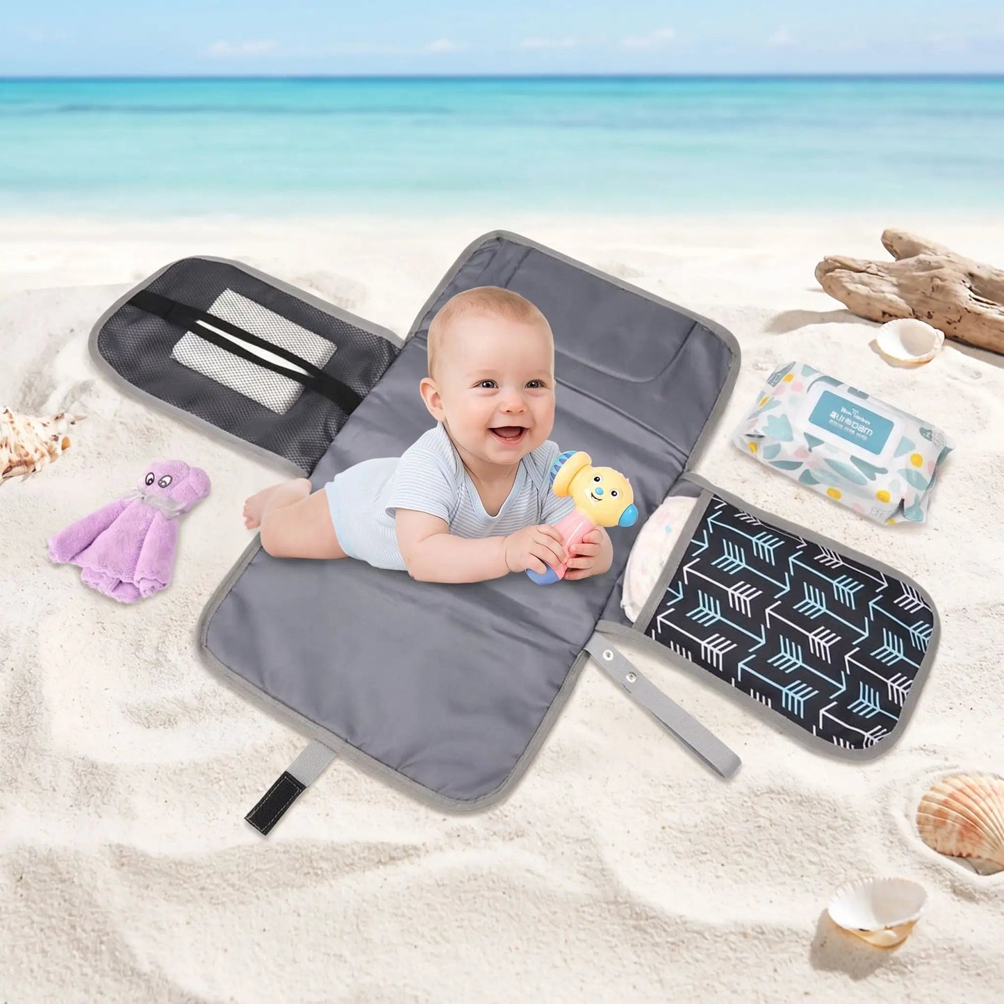 Tapis à langer nomade avec poche | Flèches - Havre Bébé