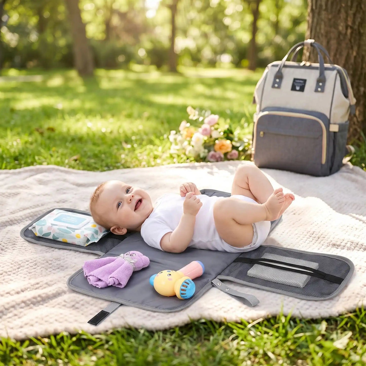 Tapis à langer nomade avec rangement | Léger - Havre Bébé